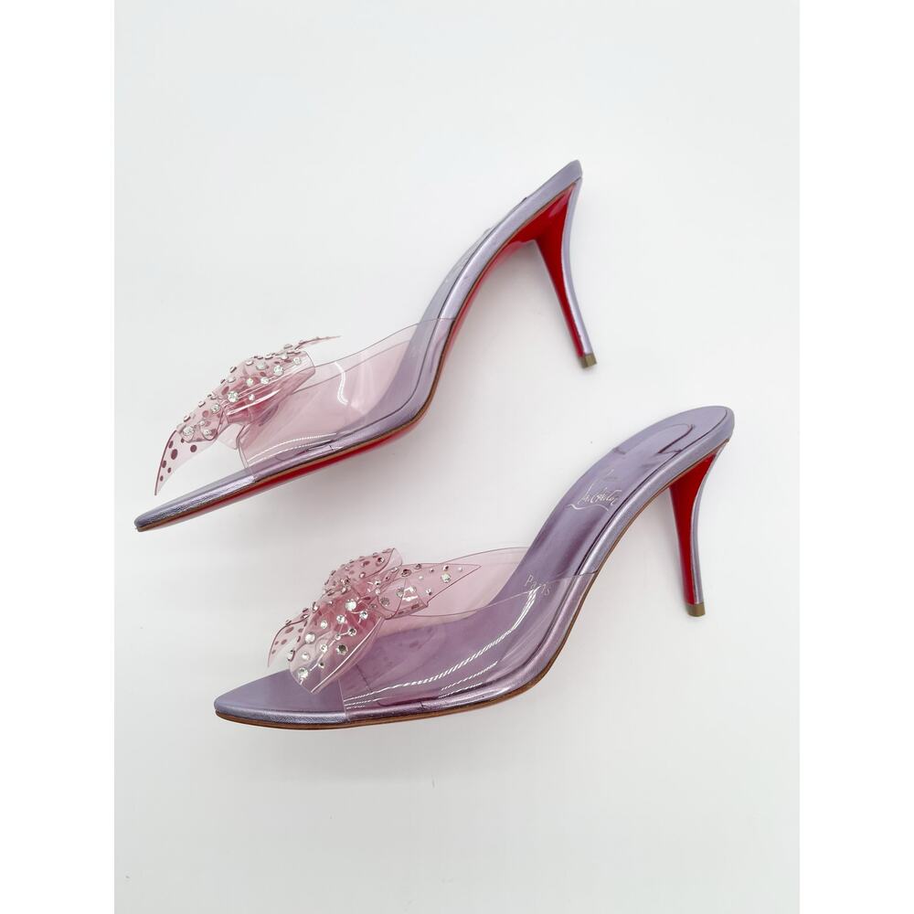 Christian Louboutin Aqua Strass PVC Pink Crystal Bow Pointed Toe Mules EU 38.5 - Picture 6 of 15